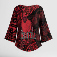 Hawaii King Kamehameha Kimono Sleeve Blouse With Hawaiian Ipu Motifs Red Version