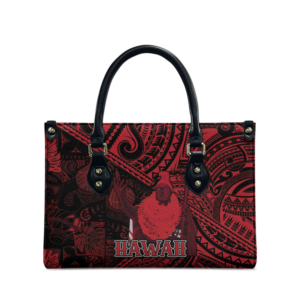 Hawaii King Kamehameha Leather Bag With Hawaiian Ipu Motifs Red Version