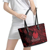 Hawaii King Kamehameha Leather Tote Bag With Hawaiian Ipu Motifs Red Version