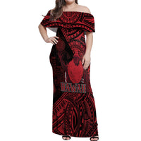 Hawaii King Kamehameha Off Shoulder Maxi Dress With Hawaiian Ipu Motifs Red Version LT05 Women Red - Polynesian Pride
