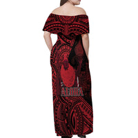 Hawaii King Kamehameha Off Shoulder Maxi Dress With Hawaiian Ipu Motifs Red Version LT05 - Polynesian Pride