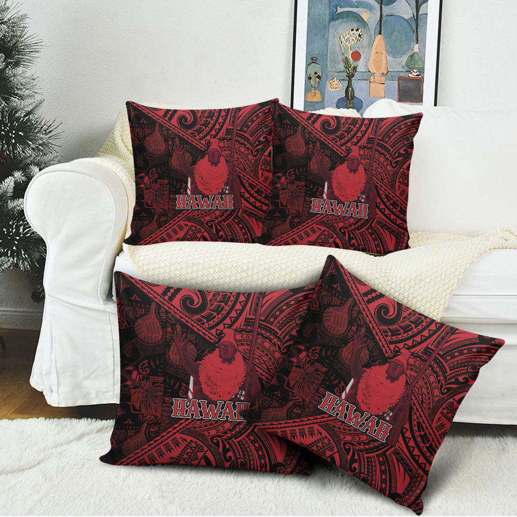 Hawaii King Kamehameha Pillow Cover With Hawaiian Ipu Motifs Red Version