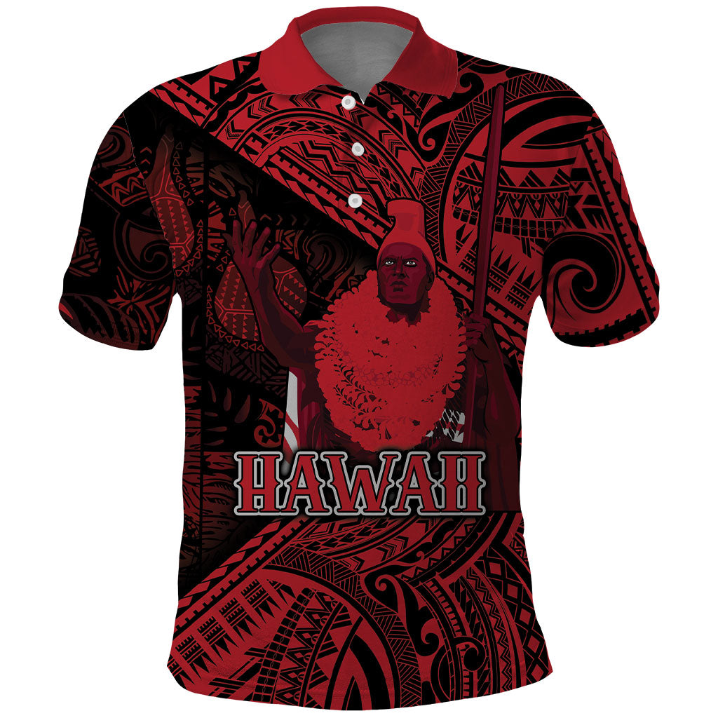 Hawaii King Kamehameha Polo Shirt With Hawaiian Ipu Motifs Red Version LT05 Red - Polynesian Pride
