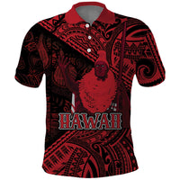 Hawaii King Kamehameha Polo Shirt With Hawaiian Ipu Motifs Red Version LT05 Red - Polynesian Pride