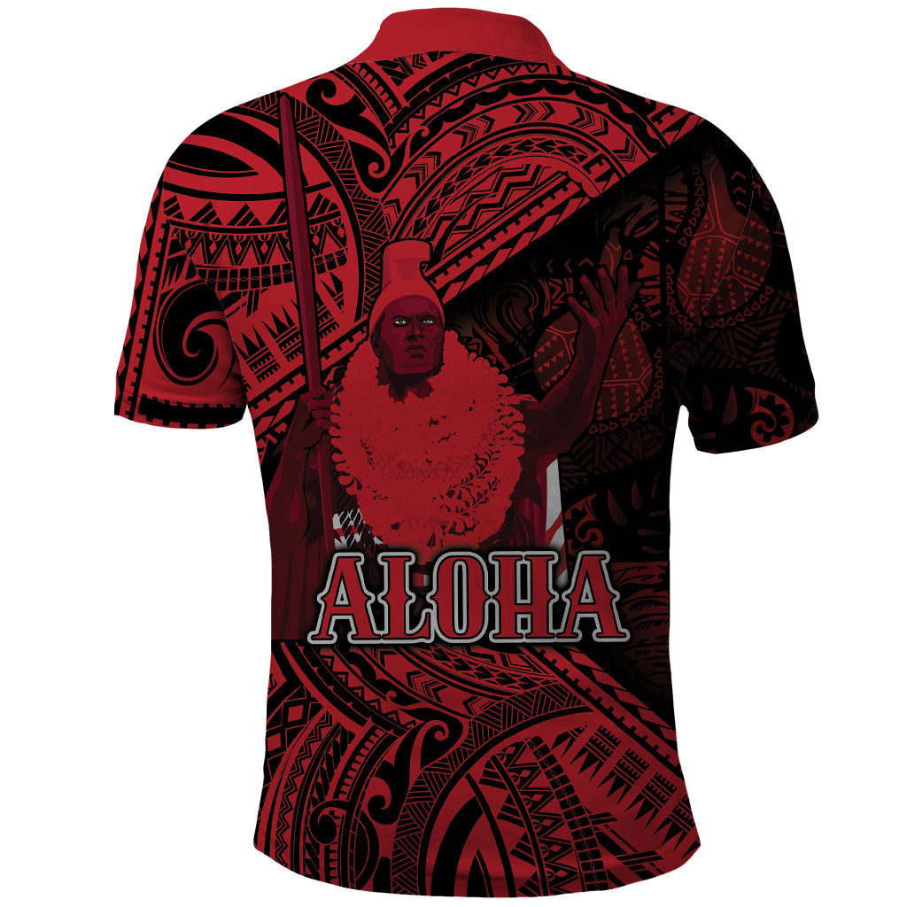 Hawaii King Kamehameha Polo Shirt With Hawaiian Ipu Motifs Red Version LT05 - Polynesian Pride