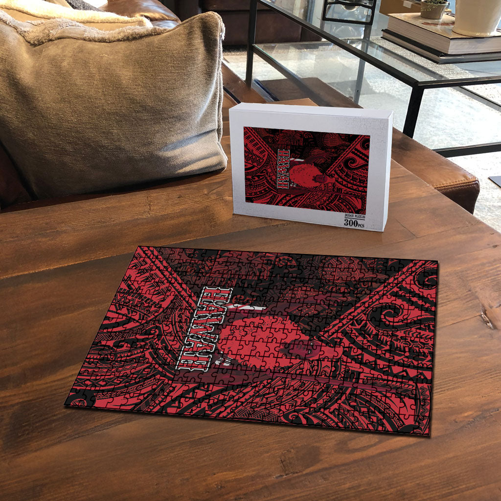 Hawaii King Kamehameha Puzzle With Hawaiian Ipu Motifs Red Version