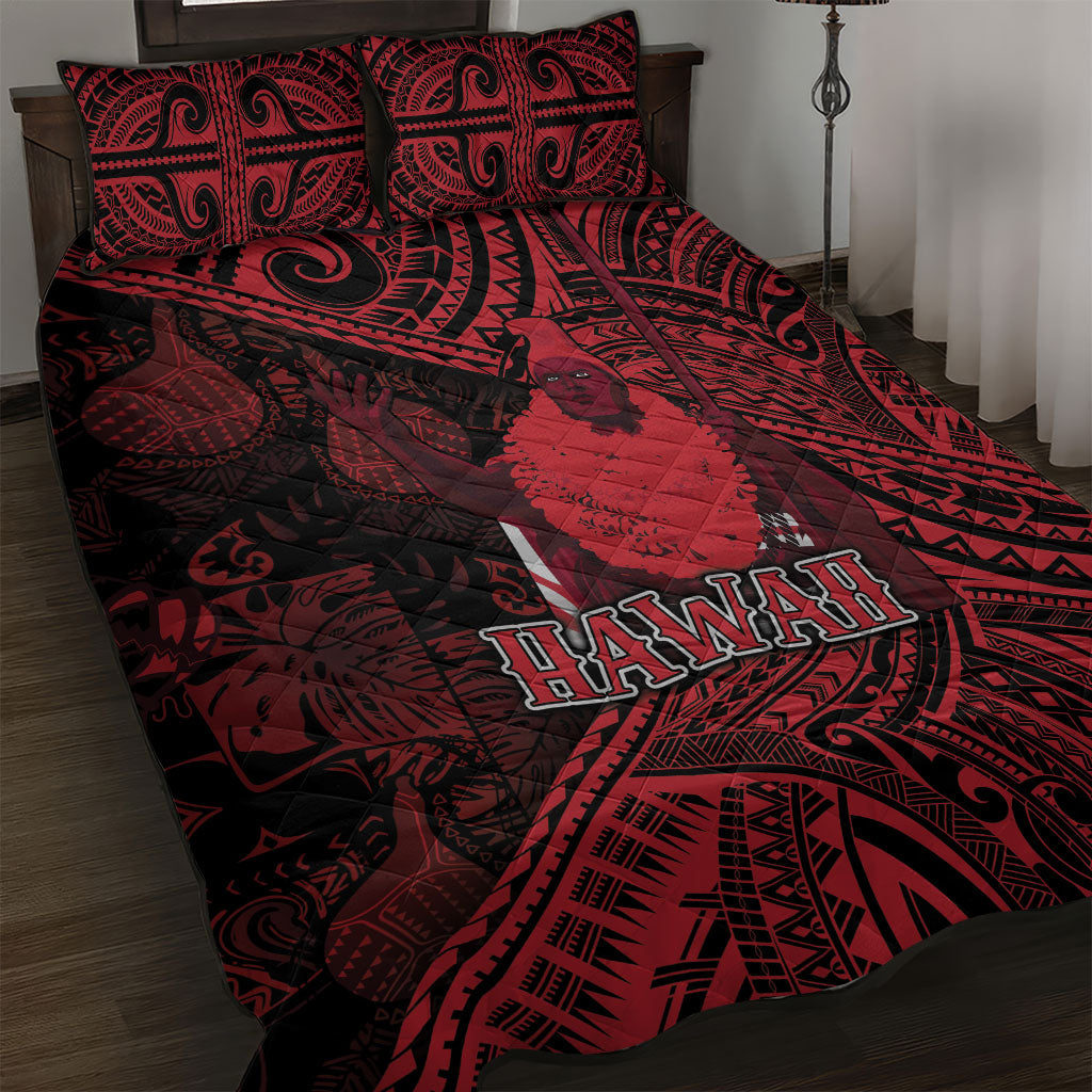 Hawaii King Kamehameha Quilt Bed Set With Hawaiian Ipu Motifs Red Version