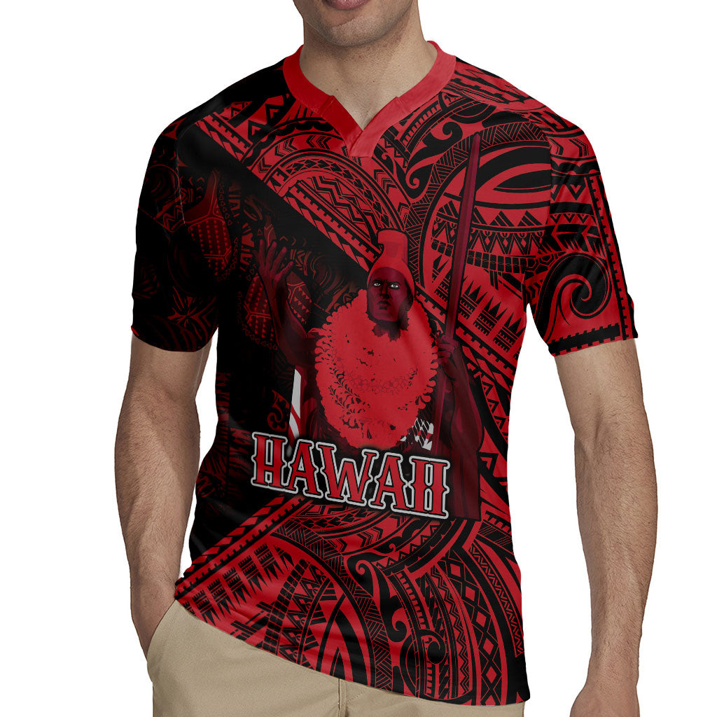 Hawaii King Kamehameha Rugby Jersey With Hawaiian Ipu Motifs Red Version