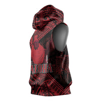 Hawaii King Kamehameha Sleeveless Hoodie With Hawaiian Ipu Motifs Red Version