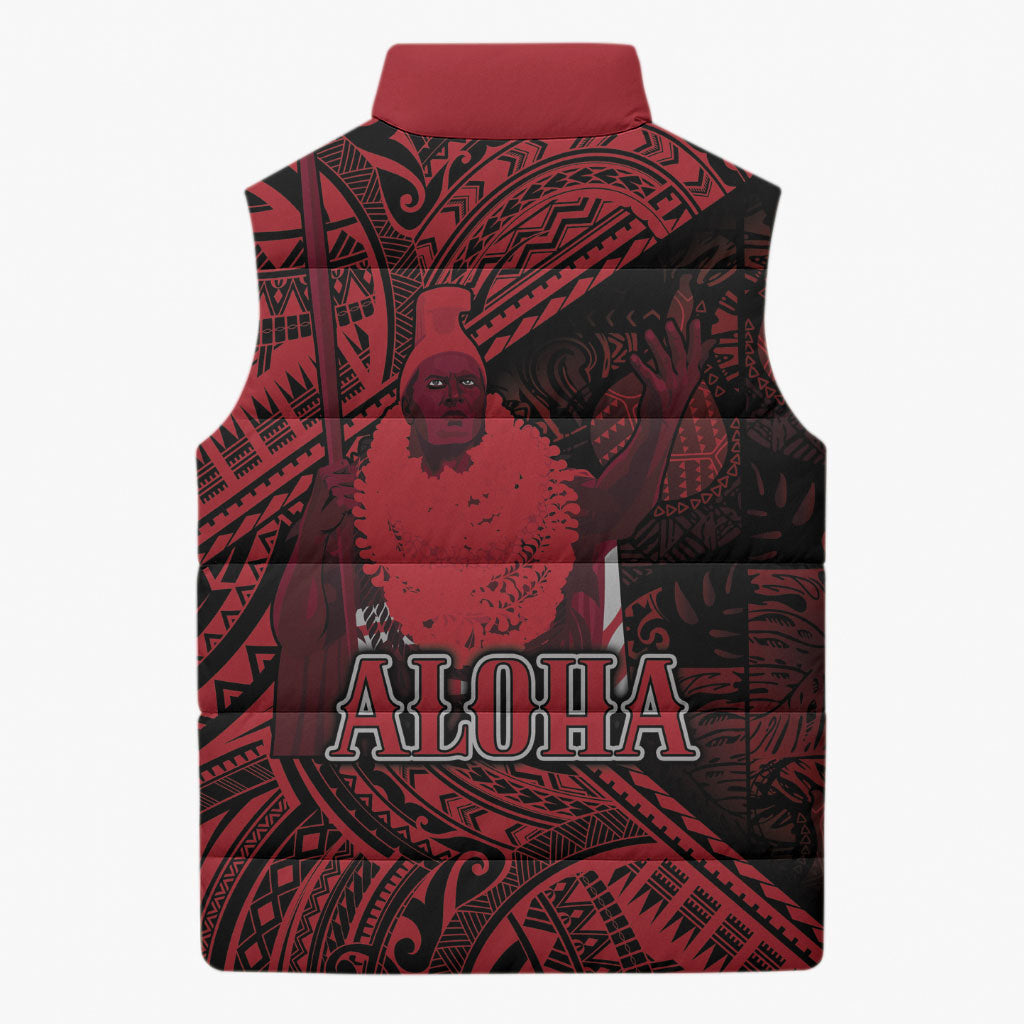 Hawaii King Kamehameha Sleeveless Puffer Jacket With Hawaiian Ipu Motifs Red Version