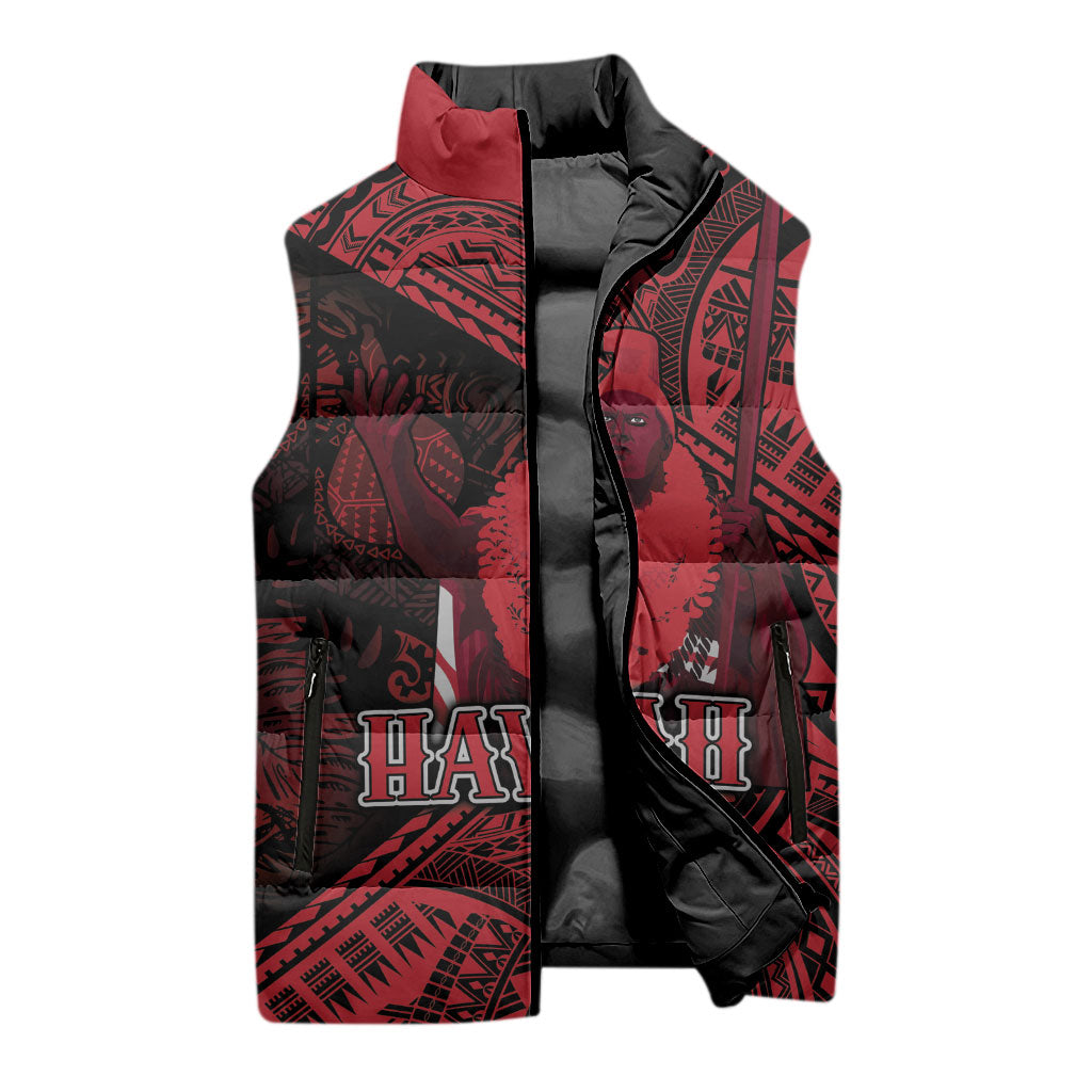Hawaii King Kamehameha Sleeveless Puffer Jacket With Hawaiian Ipu Motifs Red Version