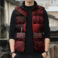 Hawaii King Kamehameha Sleeveless Puffer Jacket With Hawaiian Ipu Motifs Red Version