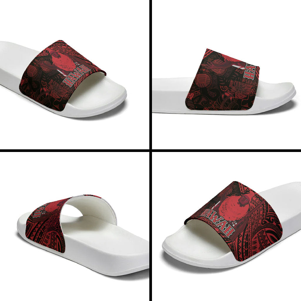 Hawaii King Kamehameha Slide Sandals With Hawaiian Ipu Motifs Red Version