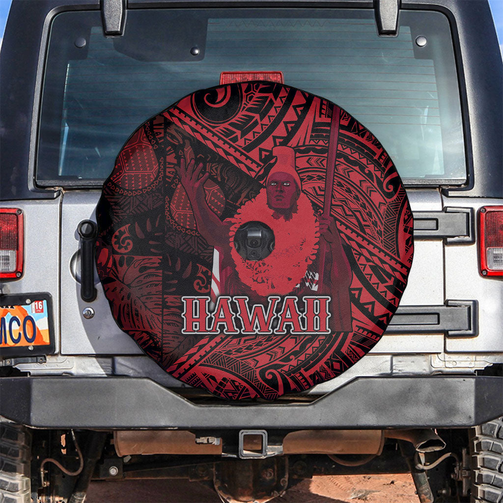 Hawaii King Kamehameha Spare Tire Cover With Hawaiian Ipu Motifs Red Version