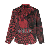 Hawaii King Kamehameha Women Casual Shirt With Hawaiian Ipu Motifs Red Version LT05 - Polynesian Pride