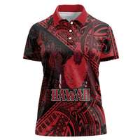 Hawaii King Kamehameha Women Polo Shirt With Hawaiian Ipu Motifs Red Version LT05 Female Red - Polynesian Pride