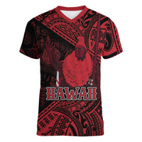 Hawaii King Kamehameha Women V-Neck T-Shirt With Hawaiian Ipu Motifs Red Version LT05 Female Red - Polynesian Pride