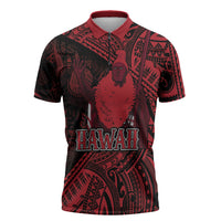 Hawaii King Kamehameha Zipper Polo Shirt With Hawaiian Ipu Motifs Red Version