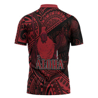 Hawaii King Kamehameha Zipper Polo Shirt With Hawaiian Ipu Motifs Red Version