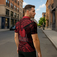 Hawaii King Kamehameha Zipper Polo Shirt With Hawaiian Ipu Motifs Red Version