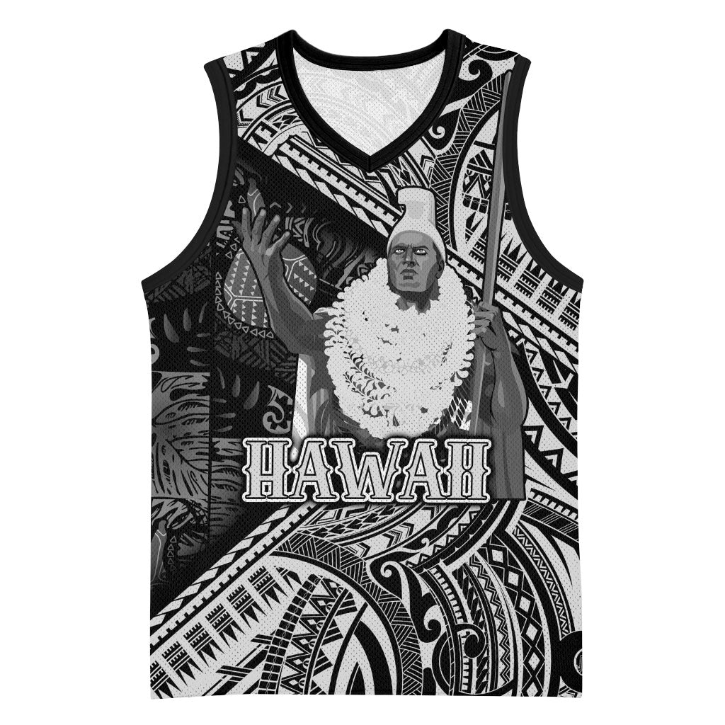 Hawaii King Kamehameha Basketball Jersey With Hawaiian Ipu Motifs Black Version LT05 Unisex Black - Polynesian Pride