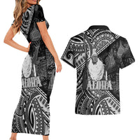 Hawaii King Kamehameha Couples Matching Short Sleeve Bodycon Dress and Hawaiian Shirt With Hawaiian Ipu Motifs Black Version LT05 - Polynesian Pride