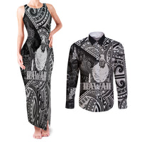 Hawaii King Kamehameha Couples Matching Tank Maxi Dress and Long Sleeve Button Shirt With Hawaiian Ipu Motifs Black Version LT05 Black - Polynesian Pride