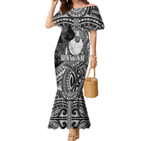 Hawaii King Kamehameha Family Matching Mermaid Dress and Hawaiian Shirt With Hawaiian Ipu Motifs Black Version LT05 Mom's Dress Black - Polynesian Pride