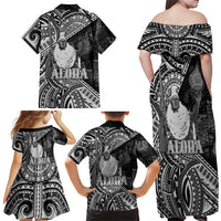 Hawaii King Kamehameha Family Matching Off Shoulder Maxi Dress and Hawaiian Shirt With Hawaiian Ipu Motifs Black Version LT05 - Polynesian Pride