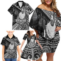 Hawaii King Kamehameha Family Matching Off Shoulder Short Dress and Hawaiian Shirt With Hawaiian Ipu Motifs Black Version LT05 - Polynesian Pride