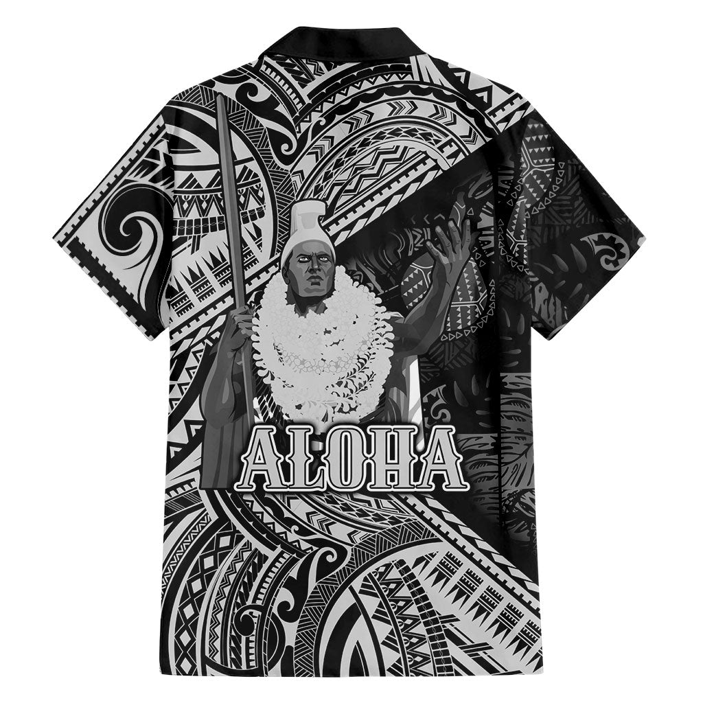 Hawaii King Kamehameha Family Matching Off Shoulder Short Dress and Hawaiian Shirt With Hawaiian Ipu Motifs Black Version LT05 - Polynesian Pride