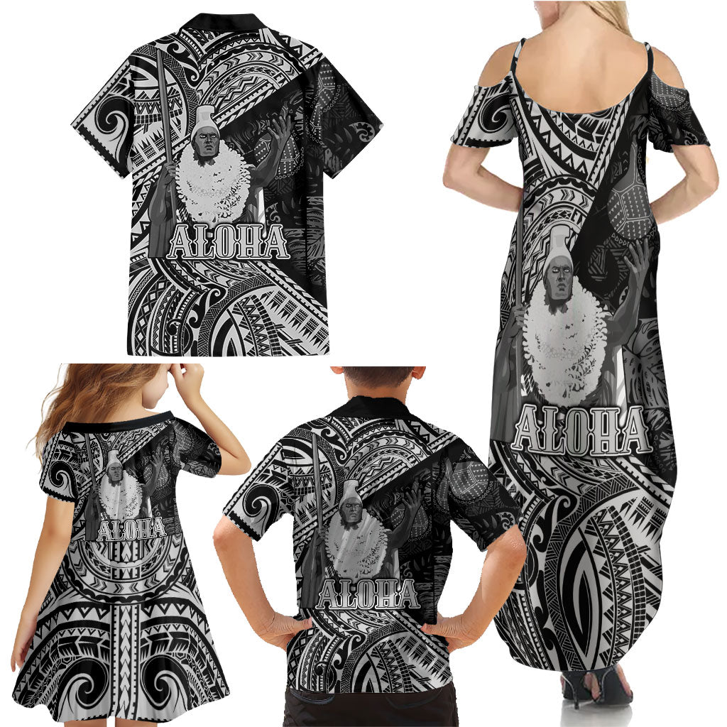Hawaii King Kamehameha Family Matching Summer Maxi Dress and Hawaiian Shirt With Hawaiian Ipu Motifs Black Version LT05 - Polynesian Pride