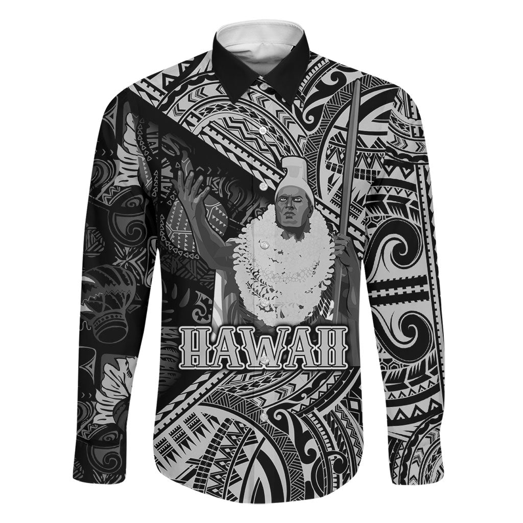 Hawaii King Kamehameha Family Matching Summer Maxi Dress and Hawaiian Shirt With Hawaiian Ipu Motifs Black Version LT05 Dad's Shirt - Long Sleeve Black - Polynesian Pride