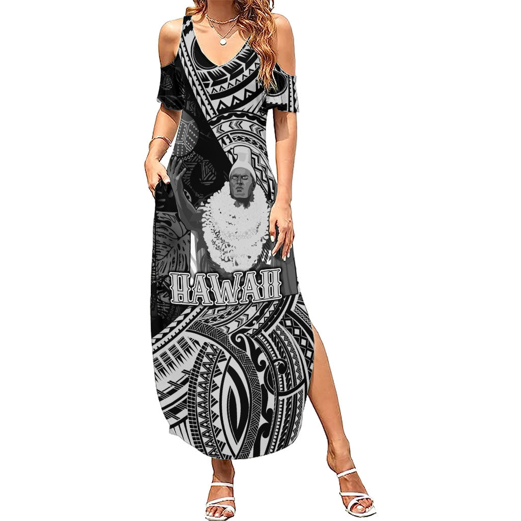 Hawaii King Kamehameha Family Matching Summer Maxi Dress and Hawaiian Shirt With Hawaiian Ipu Motifs Black Version LT05 Mom's Dress Black - Polynesian Pride