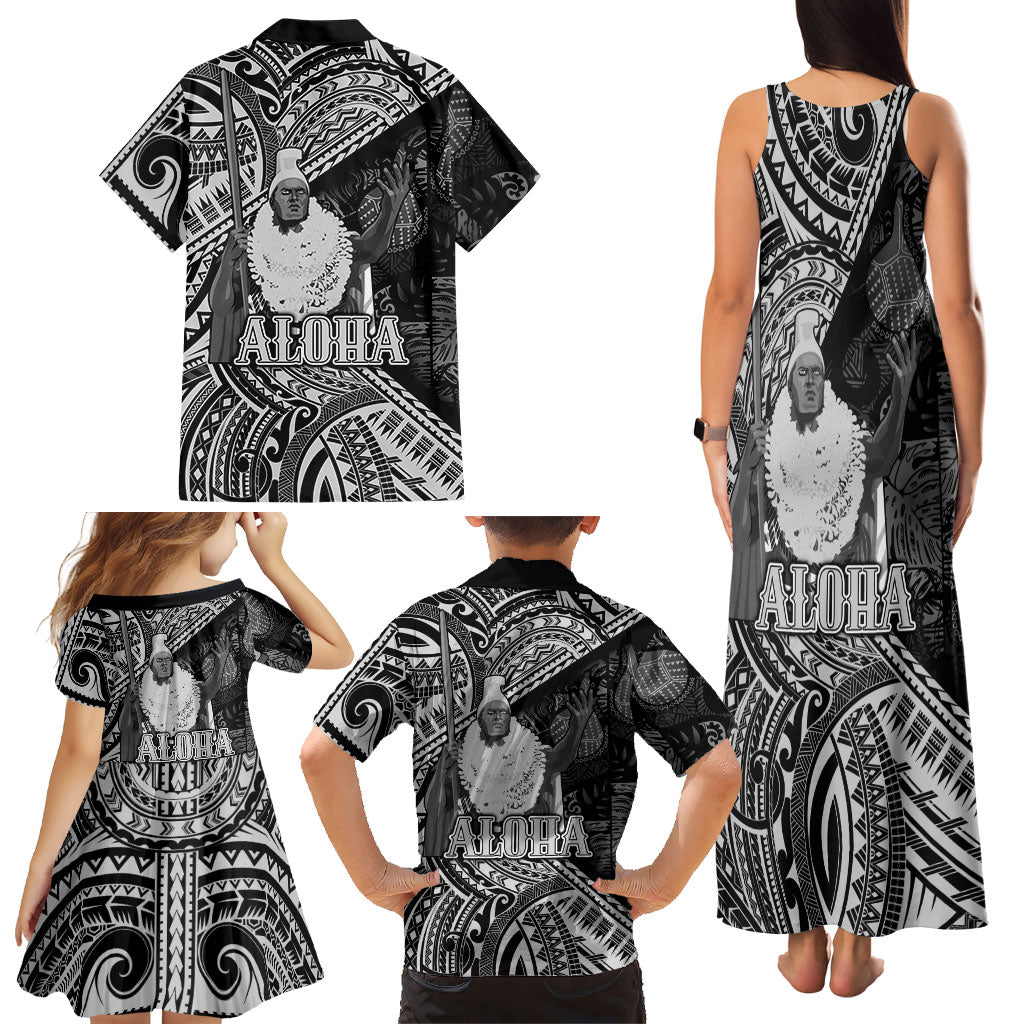 Hawaii King Kamehameha Family Matching Tank Maxi Dress and Hawaiian Shirt With Hawaiian Ipu Motifs Black Version LT05 - Polynesian Pride