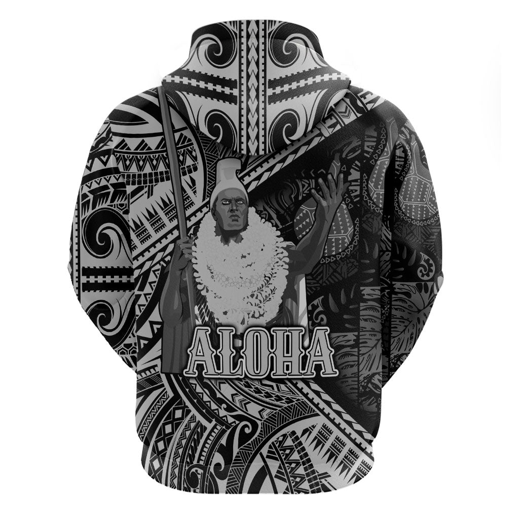 Hawaii King Kamehameha Hoodie With Hawaiian Ipu Motifs Black Version LT05 - Polynesian Pride