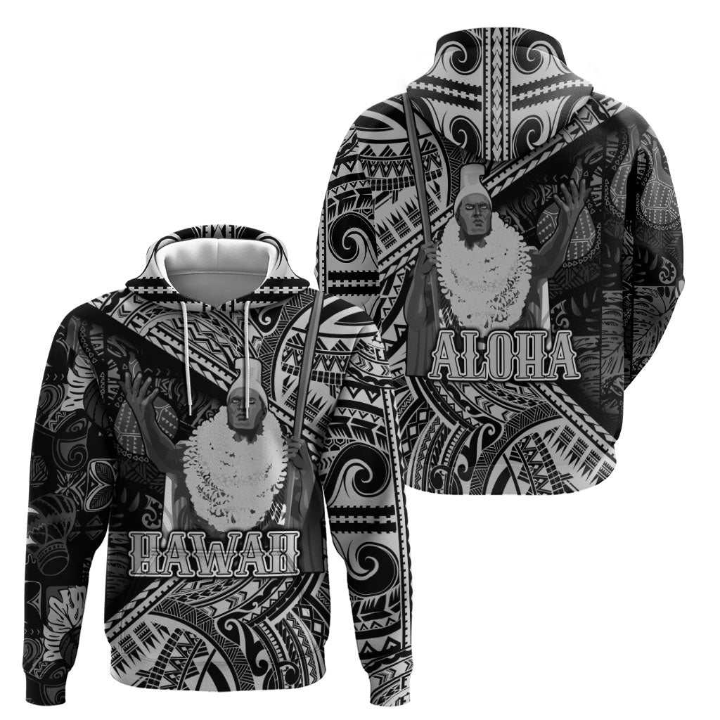 Hawaii King Kamehameha Hoodie With Hawaiian Ipu Motifs Black Version LT05 - Polynesian Pride