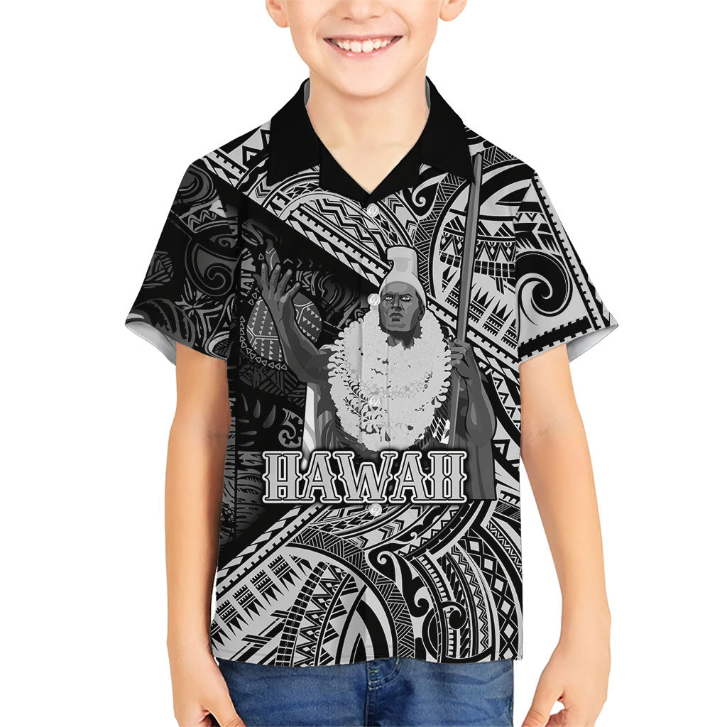 Hawaii King Kamehameha Kid Hawaiian Shirt With Hawaiian Ipu Motifs Black Version