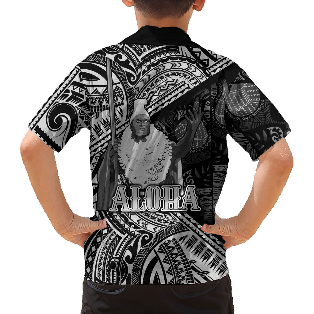 Hawaii King Kamehameha Kid Hawaiian Shirt With Hawaiian Ipu Motifs Black Version