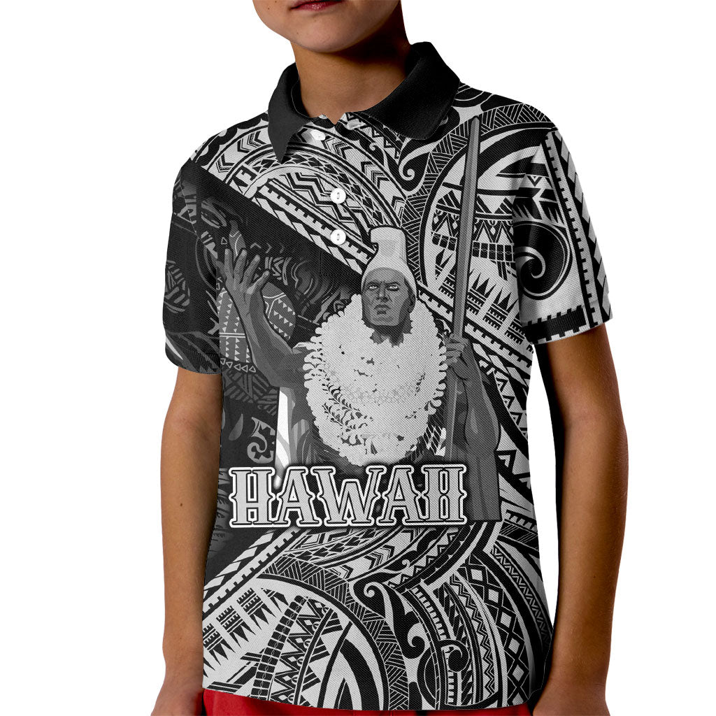 Hawaii King Kamehameha Kid Polo Shirt With Hawaiian Ipu Motifs Black Version