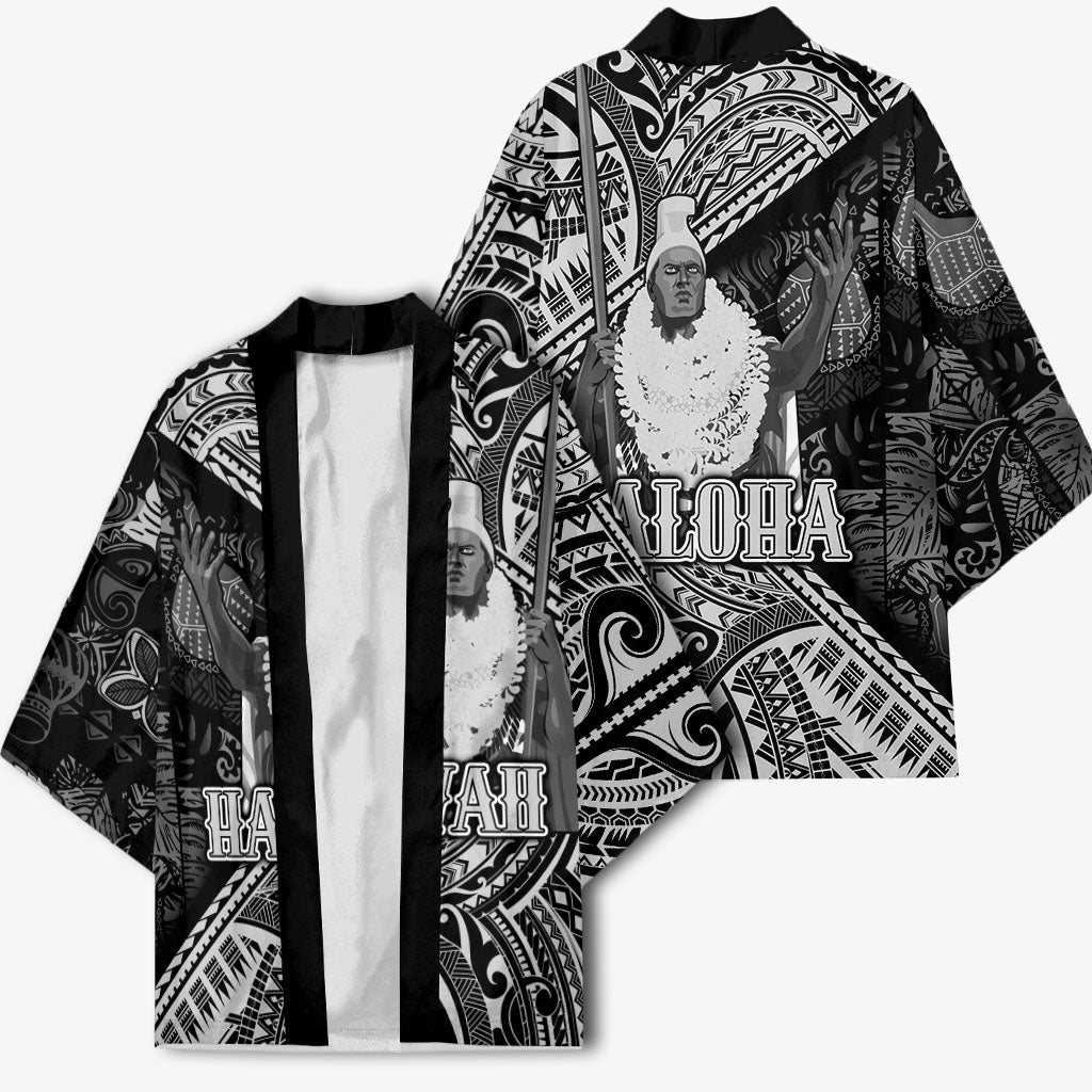 Hawaii King Kamehameha Kimono With Hawaiian Ipu Motifs Black Version