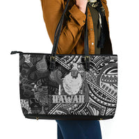 Hawaii King Kamehameha Leather Tote Bag With Hawaiian Ipu Motifs Black Version
