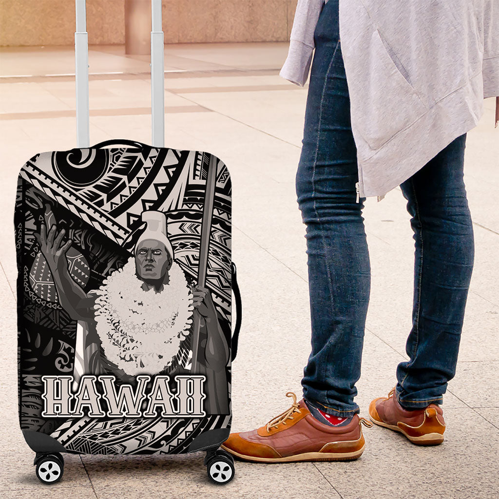 Hawaii King Kamehameha Luggage Cover With Hawaiian Ipu Motifs Black Version LT05 Black - Polynesian Pride