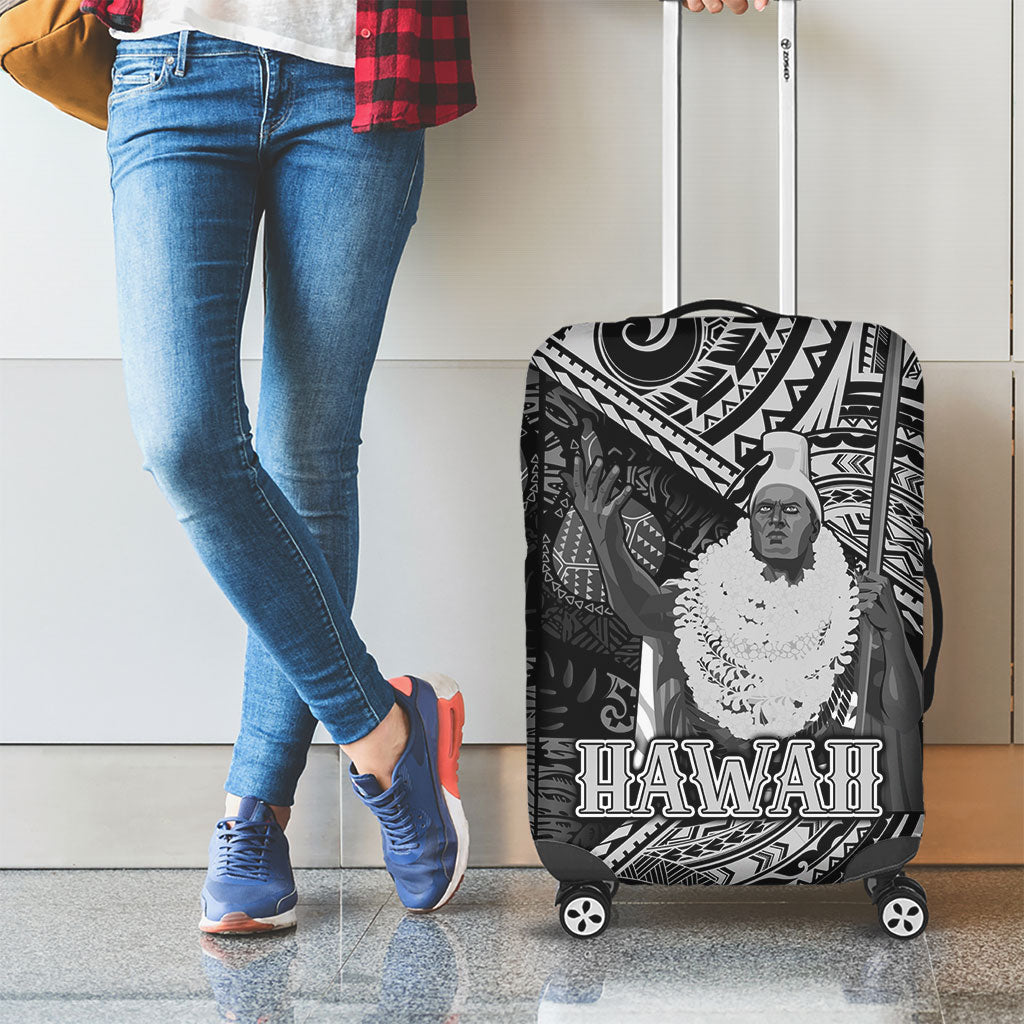 Hawaii King Kamehameha Luggage Cover With Hawaiian Ipu Motifs Black Version LT05 - Polynesian Pride