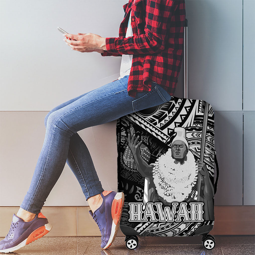 Hawaii King Kamehameha Luggage Cover With Hawaiian Ipu Motifs Black Version LT05 - Polynesian Pride