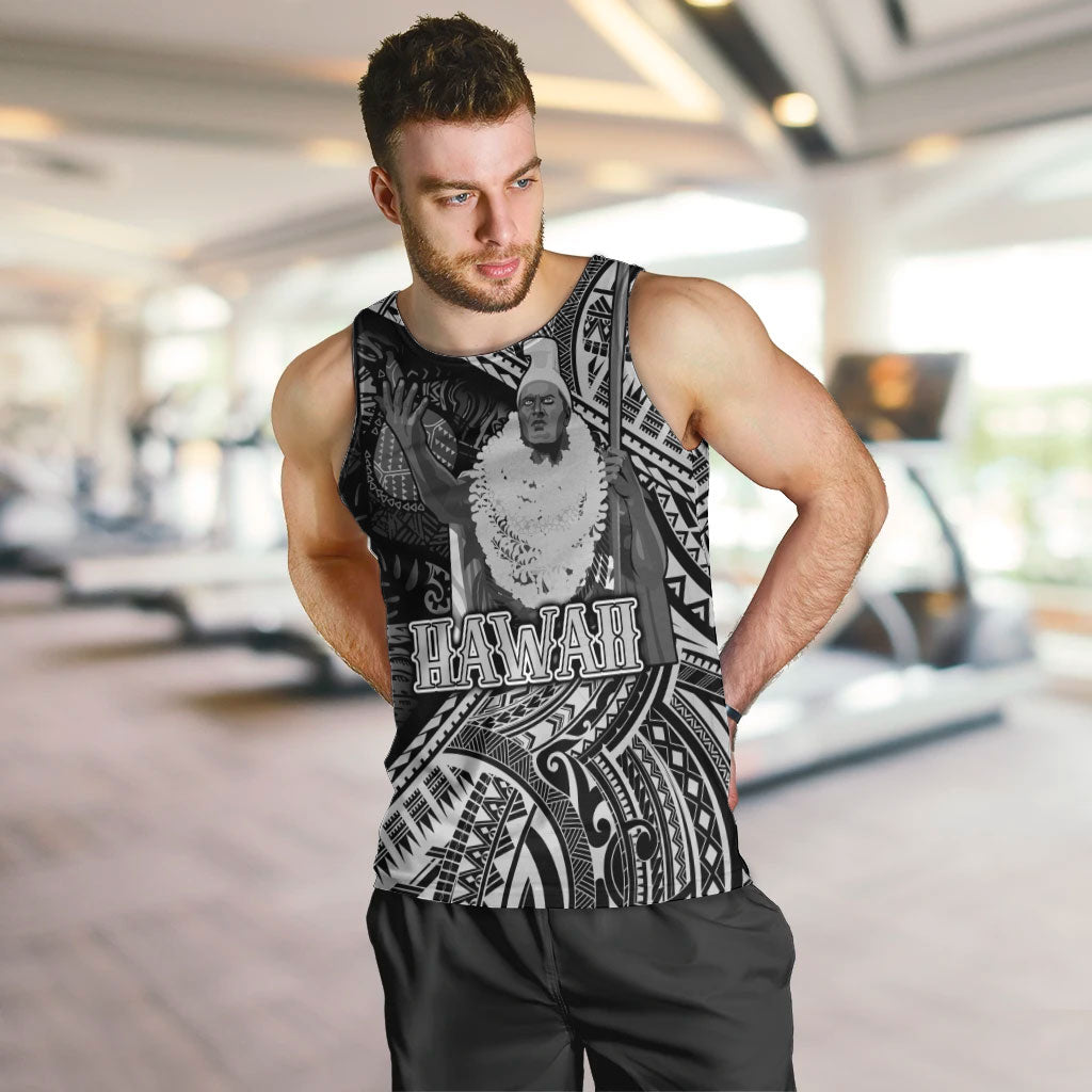 Hawaii King Kamehameha Men Tank Top With Hawaiian Ipu Motifs Black Version