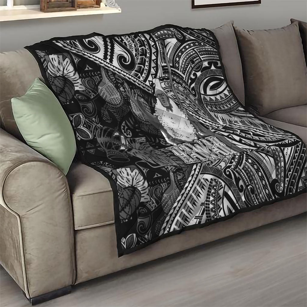 Hawaii King Kamehameha Quilt With Hawaiian Ipu Motifs Black Version