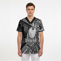 Hawaii King Kamehameha Scrub Top With Hawaiian Ipu Motifs Black Version