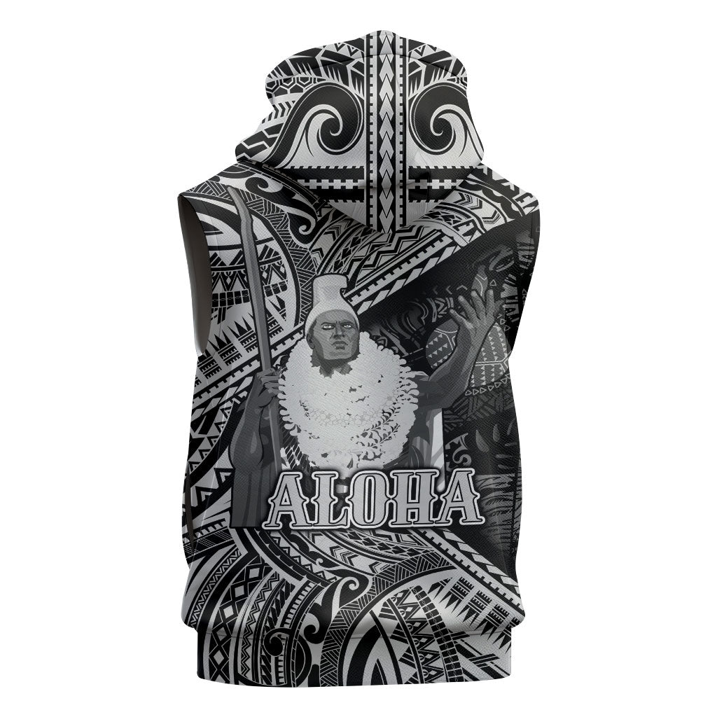 Hawaii King Kamehameha Sleeveless Zip Hoodie With Hawaiian Ipu Motifs Black Version