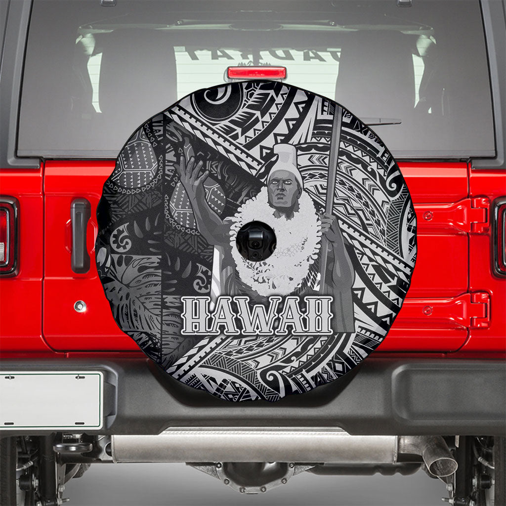 Hawaii King Kamehameha Spare Tire Cover With Hawaiian Ipu Motifs Black Version